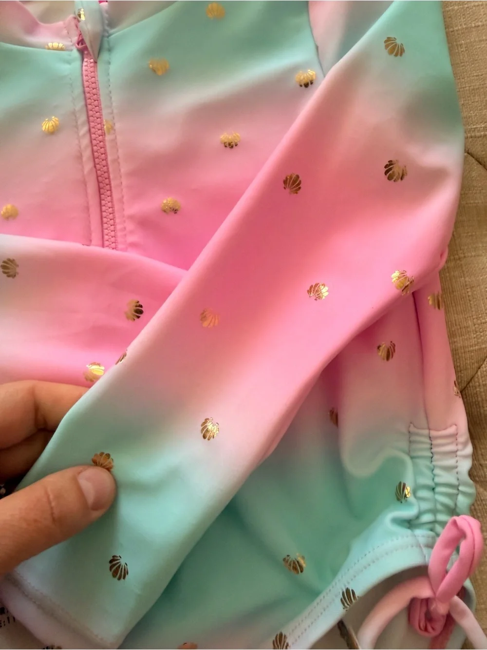 Betsey Johnson Pink & Aqua Ombre Long-Sleeve One-Piece Swim